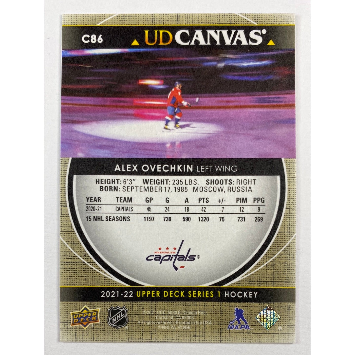 2021-22 Upper Deck Series 1 Alex Ovechkin UD Canvas