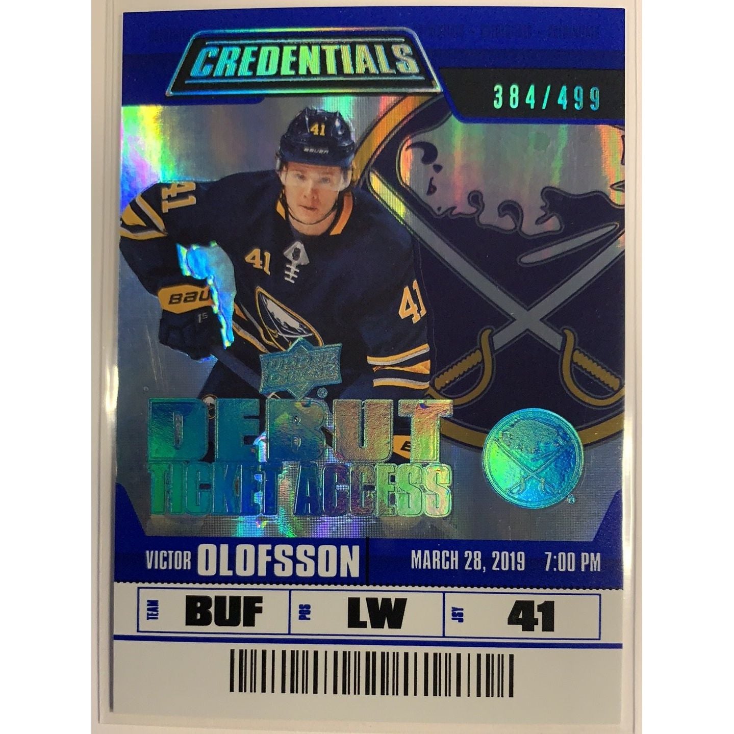  2019-20 Credentials Victor Olofsson Debut Ticket Access /499  Local Legends Cards & Collectibles