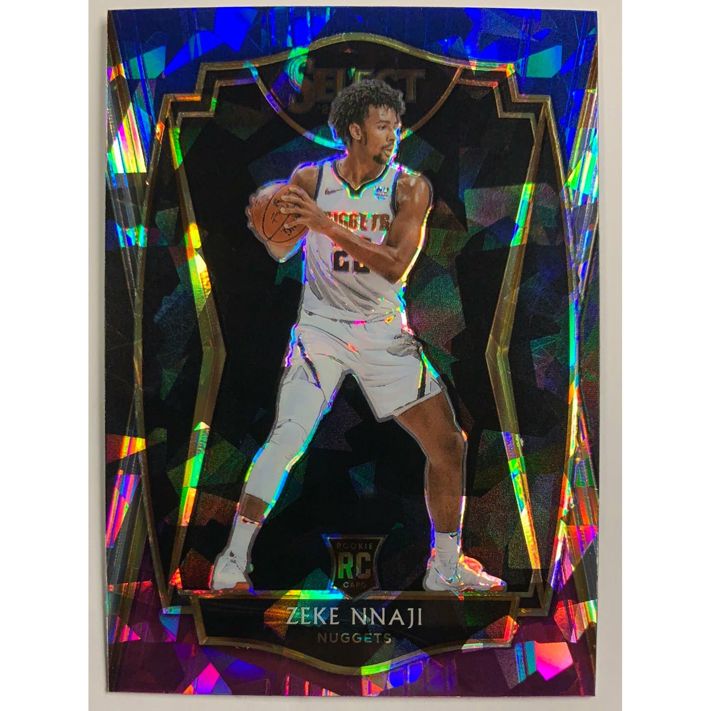 2020-21 Select Premier Level Zeke Nnaji Blue White and Purple Cracked Ice Prizm RC