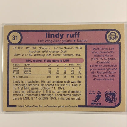  1982-83 O-Pee-Chee Lindy Ruff base #31  Local Legends Cards & Collectibles