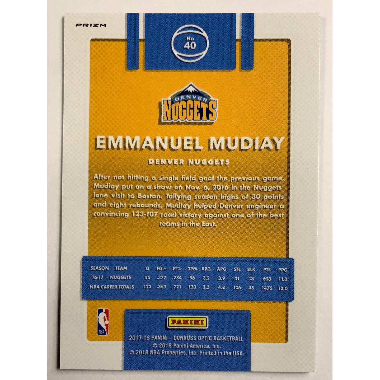  2017-18 Donruss Optic Emmanuel Mudiay Fast Break Prizm  Local Legends Cards & Collectibles