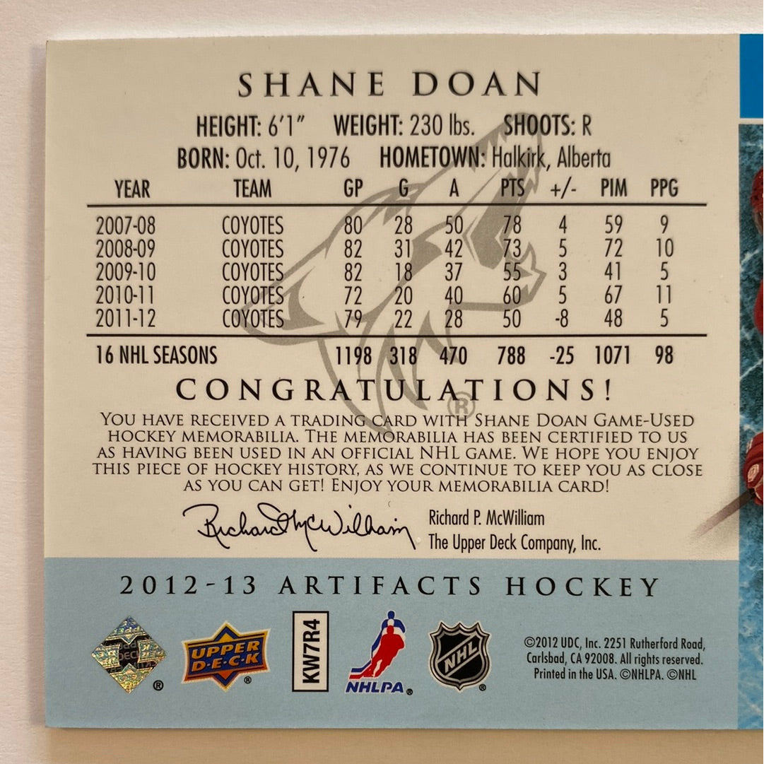  2012-13 Artifacts Shane Doan Silver Dual Jersey Patch /125  Local Legends Cards & Collectibles