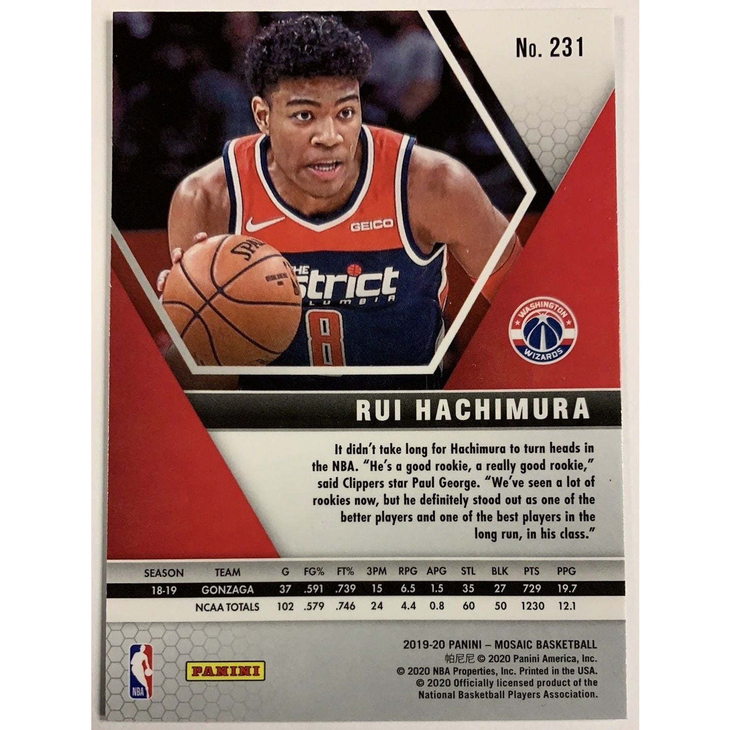 2019-20 Mosaic Rui Hachimura Rookie Card-Local Legends Cards & Collectibles