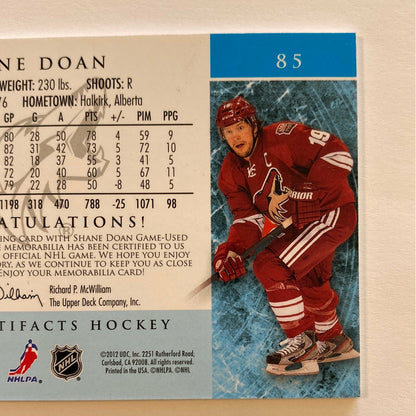  2012-13 Artifacts Shane Doan Silver Dual Jersey Patch /125  Local Legends Cards & Collectibles