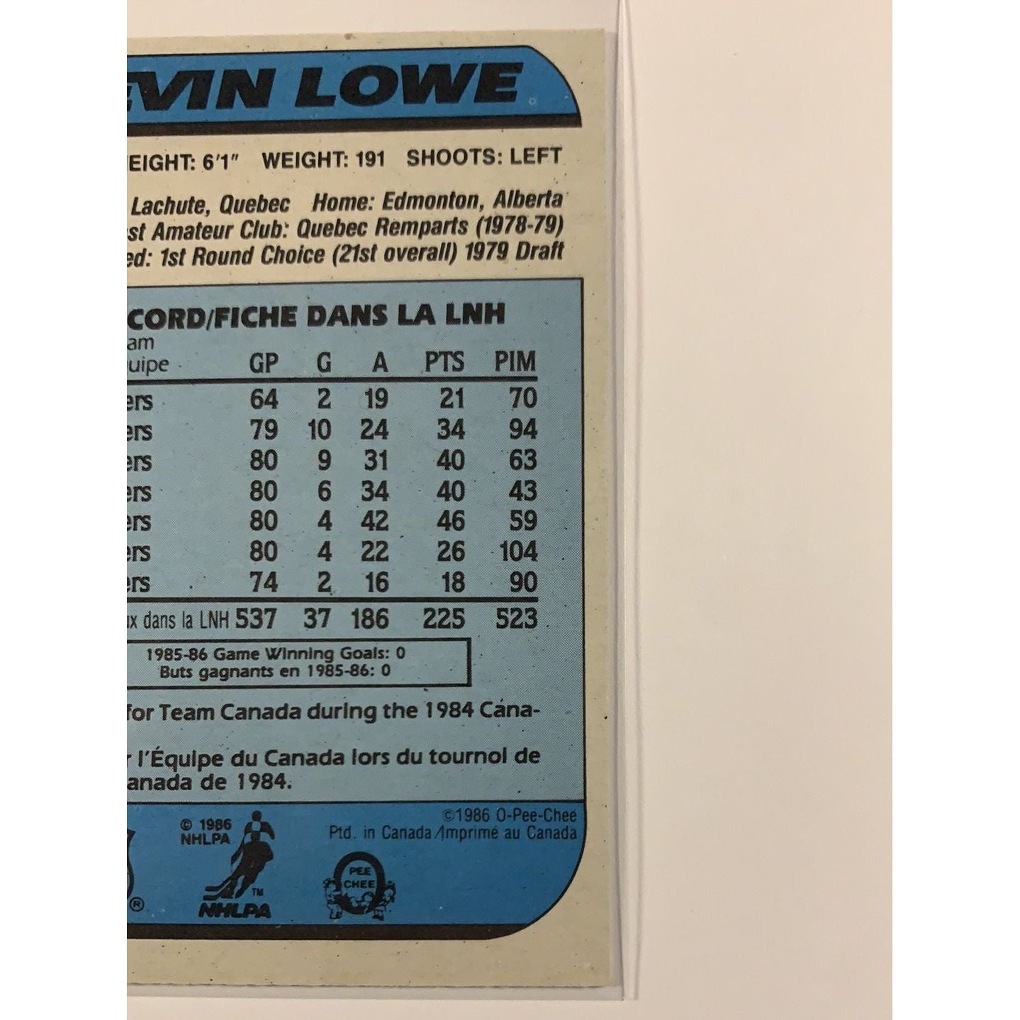  1986-87 O-Pee-Chee Kevin Lowe Base #197  Local Legends Cards & Collectibles