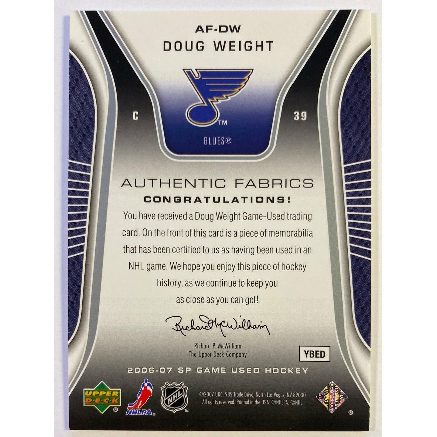 2006-07 SP Game Used Doug Weight Authentic Fabrics