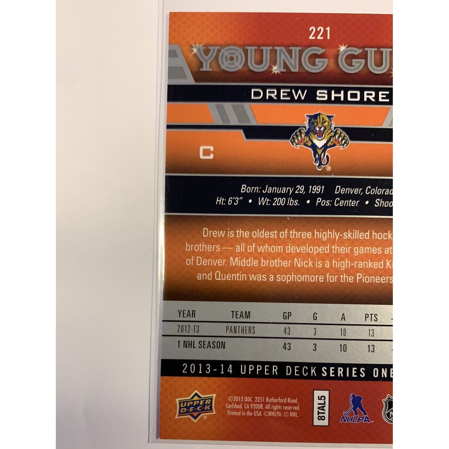  2013-14 Upper Deck Series 1 Drew Shore Young Guns  Local Legends Cards & Collectibles