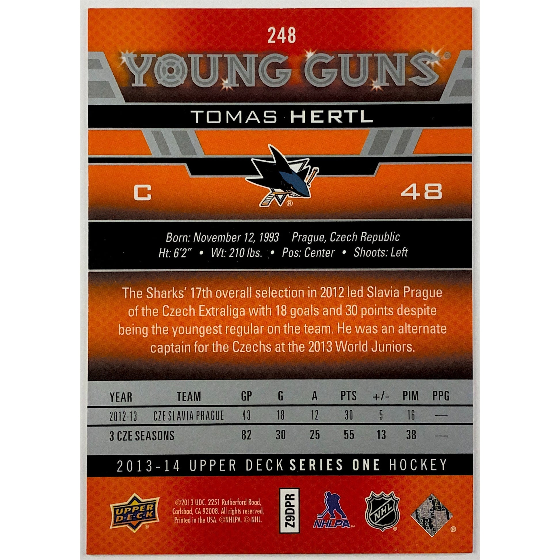 2013-14 Upper Deck Series 1 Tomas Hertl Young Guns | Local Legends Cards & Collectibles