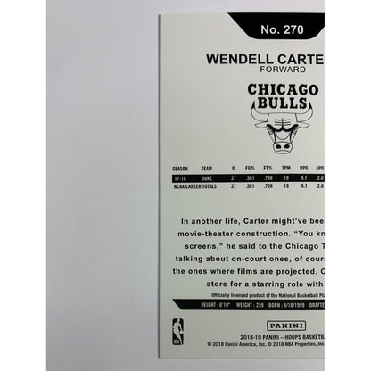 2018-19 Hoops Wendell Carter Jr RC