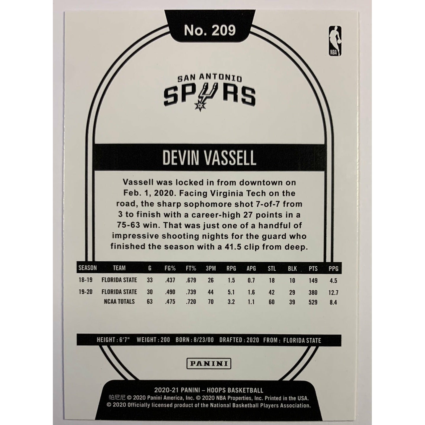 2020-21 Hoops Devin Vassell RC