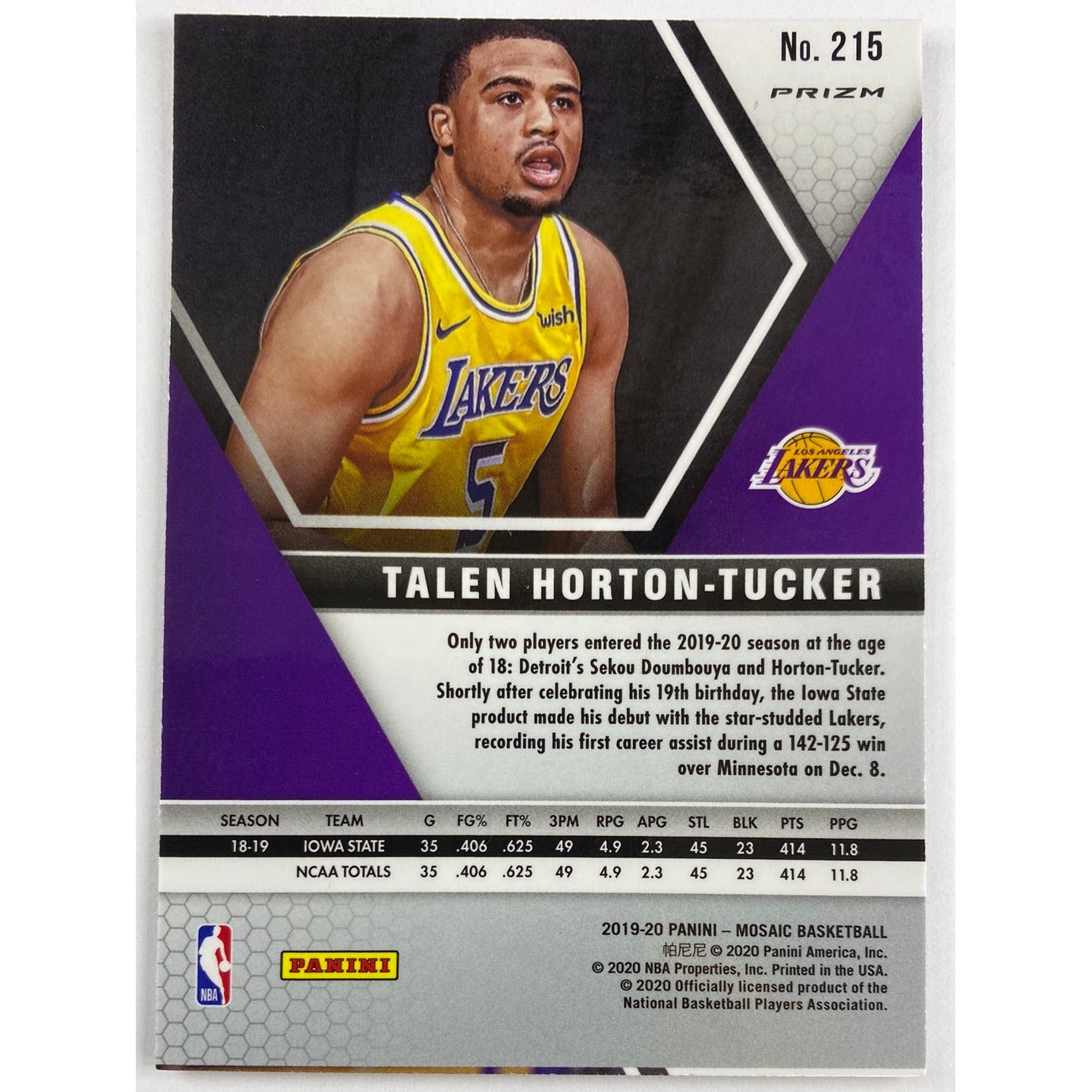 2019-20 Mosaic Talen Horton-Tucker Blue Reactive Prizm RC