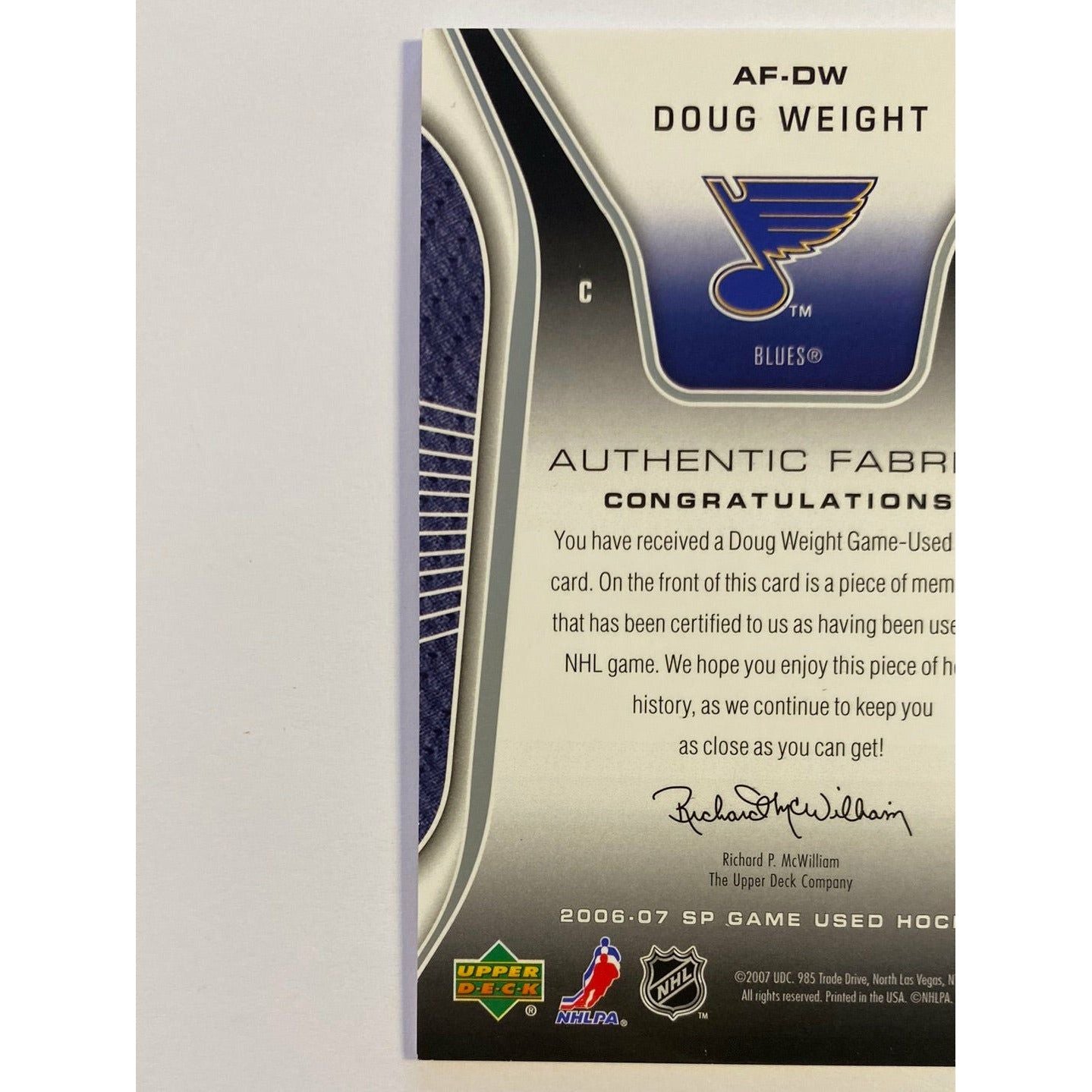 2006-07 SP Game Used Doug Weight Authentic Fabrics