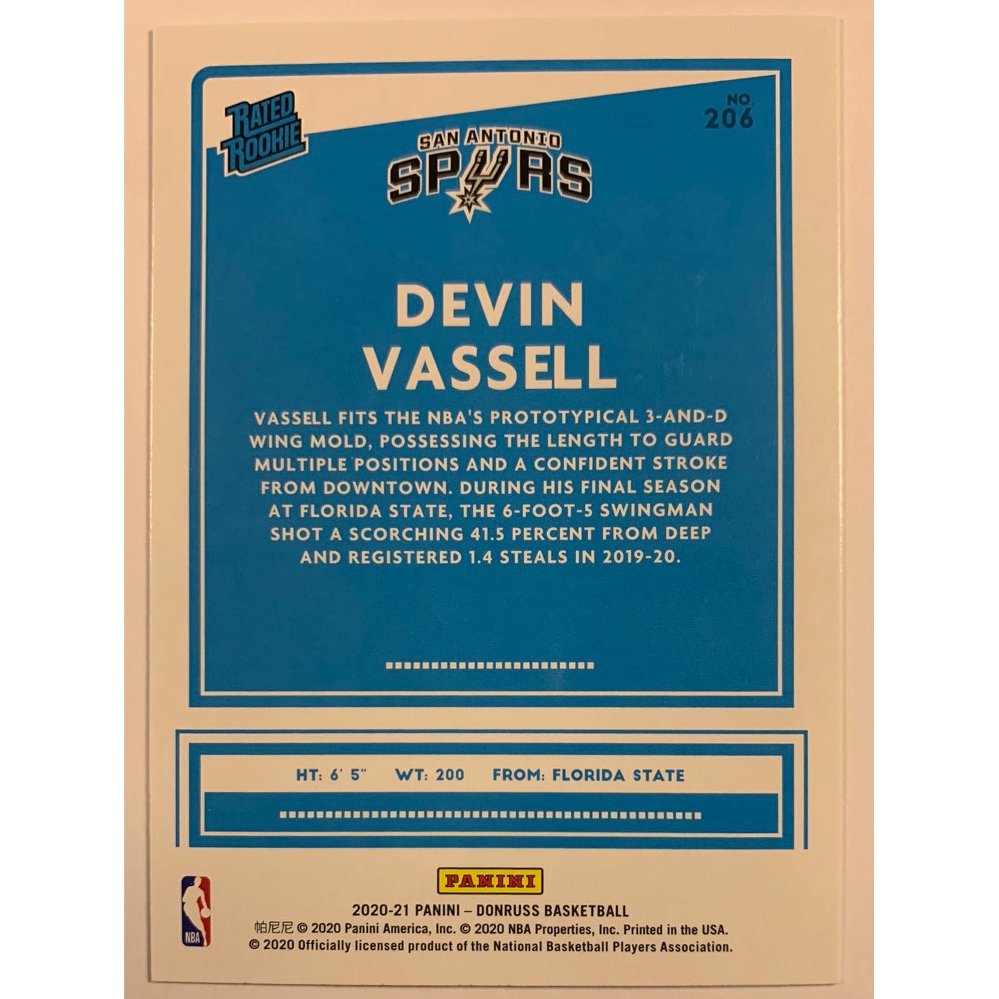 2020-21 Donruss Devin Vassell Rated Rookie